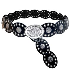 PRICES MAY VARY. Unique Design & Style: This boho-inspired concho belt features intricately designed discs with a vintage western aesthetic. Perfect for adding a touch of cowgirl charm to your wardrobe, it’s a must-have accessory for festivals and country-themed outfits. Size Options: Available in three sizes: Small (105cm/41in), Medium (125cm/49in), and Large (145cm/57in). Each size fits a waist smaller than the specified length, ensuring a perfect fit whether worn around the waist or hips. Ver Boho Belts Bohemian Style, Western Black Belt For Festivals, Black Western Belt For Festivals, Western Style Black Belt For Festivals, Vintage Black Adjustable Belt, Black Adjustable Belt For Rodeo, Adjustable Black Belt For Rodeo, Traditional Black Adjustable Belts, Western Adjustable Belts For Festivals