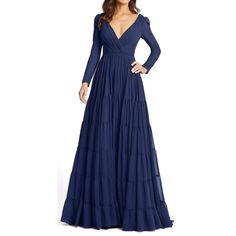 No Words For This One!! Absolutely Gorgeous Gown Leena For Mac Duggal Size 4 Nwt - New With Tag Retails $398 Color: Midnight Blue (Dark Navy) Elegant Evening Gown With A V-Neckline, Enchanting Long-Sleeves, And A Tiered Flowy Ruffle Skirt. Ieena For Mac Duggal Fully Lined Back Zipper 100% Polyester Long Sleeve Full Length V-Neck Style #55311 Tags; Black Tie, Wedding Guest, Formal Gown, Classic Gown Elegant Evening Gown, Mac Duggal Dress, A Line Long Dress, Long Sleeve Evening Gowns, Simple Prom Dress, Long Sleeve Gown, Evening Gowns Elegant, Chiffon Gown, Mac Duggal