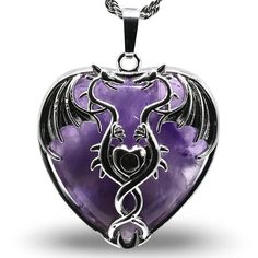 Necklace - Mystic Dragon Heart - Amethyst Mystic Dragon, Gothic Jewellery, Dragon Heart, Butterfly Fashion, Spiritual Stuff, Dragon Jewelry, The Mystic, Stainless Steal, Amethyst Necklace