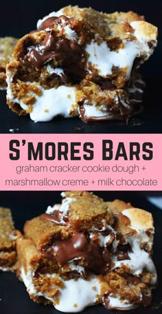 s'mores bars with marshmallow creme and milk chocolate on top