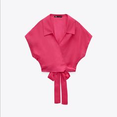 Gorgeous Hot Pink Crop Top Brand New Pink Cropped Top For Work, Satin Playsuit, Pleated Crop Top, Puffy Sleeve Top, Blouse Zara, Satin Crop Top, Small Crop Tops, Satin Blouse, Crop Blouse