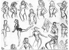 some sketches of women in different poses