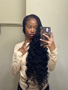 Hbcu Homecoming Hairstyles, Flexi Rod Curled Box Braids, No Middle Part Braids, Braids With Long Curls, Bohemian French Curl Braids, Layered Curly Braids, Micro Braids With Curly Ends, Wavy Braids Black Women, Black Curly Braids