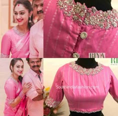 Pink Blouses Designs, Pink Pattu Blouse Designs, Self Design Blouse Patterns, Pink Blouse Designs For Saree Silk, Pink Blouse Design, Pink Blouse Designs, Blouse Works, Zardosi Work