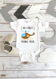 Pregnancy Reveal Onesie®, Co Pilot Coming Soon, Pilot Baby Coming, Baby Announcement, Pregnancy Announcement, Baby Reveal, Expecting Baby New To The Herd, Pilot Baby, Surprise Ideas, Pregnancy Reveal Shirt, Chunky Monkey, Niece Gifts, Farm Baby, Baby Reveal