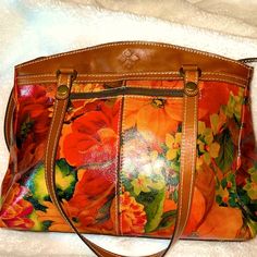 Beautiful Patricia Nash Flowered Poppy Tote. Very Good Condition. New Without Tag. Leather Bags With Floral Print For Shopping, Leather Tote Bag With Floral Print, Brown Leather Bag With Floral Print, Leather Floral Print Satchel Shoulder Bag, Floral Print Leather Shoulder Bag, Spring Orange Leather Bags, Leather Bag With Floral Print For Spring, Elegant Leather Shoulder Bag With Floral Print, Travel Floral Print Leather Shoulder Bag