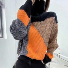 Korean Fashion Fall, Minimalist Winter, Pullover Mode, Thick Sweaters, Argyle Sweater, Womens Turtleneck, Long Sleeve Knit Sweaters, Long Sleeve Turtleneck, Knitting Women Sweater