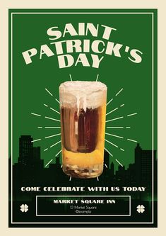 a poster for saint patrick's day with beer