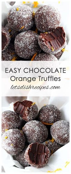 chocolate orange truffles with powdered sugar on top and the words easy chocolate orange truffles