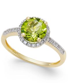 Macy's Peridot (1-1/3 ct. t.w.) and Diamond (1/8 ct. t.w.) Ring in 14k Gold & Reviews - Rings - Jewelry & Watches - Macy's Vintage Emerald Engagement Ring, White Gold Engagement Rings Vintage, Halo Bridal Set, Ring Collection, Emerald Engagement, Peridot Ring, Emerald Engagement Ring, Baguette Diamond, Diamond Halo