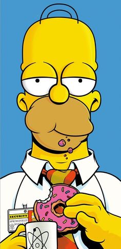 the simpsons is eating a doughnut while wearing glasses