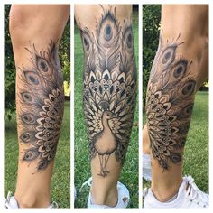 the legs are decorated with tattoos and peacocks on their ankles, as if they were painted