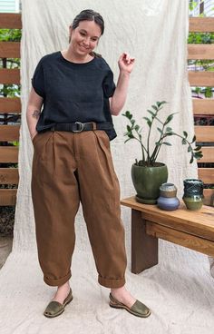 Zero Waste Diy Sewing Patterns, Midsize Sewing Patterns, Pdf Dress Pattern Women, Summer Street Style Midsize, Zero Waste Trousers, Zero Waste Pants Pattern, Mid Size Trousers Outfit, Diy Trousers Pattern, Low Waste Sewing Patterns