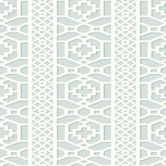 a white and blue wallpaper with geometric designs