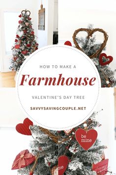 A collage of Farmhouse Valentine's Day Tree with a circle in the center and informative text. Pencil Trees, Valentine Tree, White Pencil, Style Savvy, Farmhouse Style, Diy Decor, Red And White, Christmas Wreaths