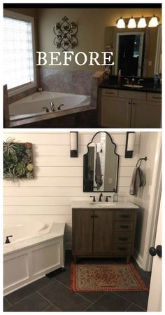 before and after pictures of a bathroom remodel