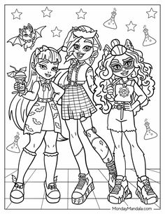 two girls are standing next to each other coloring pages