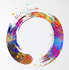 the letter o painted in watercolor with paint splatters on white paper background