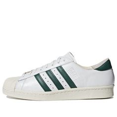 adidas Superstar 80s Recon 'White Collegiate Green' B41719 (SNKR) White Throwback Custom Sneakers With Rubber Sole, White Custom Sneakers With Three Stripes And Round Toe, White Custom Sneakers With Three Stripes Branding, Custom White Sneakers With Three Stripes Branding, White Throwback Custom Sneakers For Sports, Adidas Custom White Sneakers With Three Stripes, Adidas White Custom Sneakers With Three Stripes Branding, Custom High-top White Sneakers With Three Stripes Branding, White High-top Custom Sneakers With Three Stripes Branding