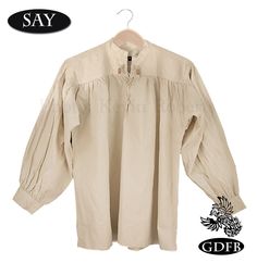 GDFB/SAY Period Shirt Celtic/Colonial/Pirate/Renaissance Natural (Unbleached, Light Beige) 100% Cotton, Laced Neck + Wood Toggles -=-=-=- Authentic look & style, high quality laced shirt is suitable for use with many period outfits; a collarless laced neck (worn open or closed, laced high or left open) with wood toggles, buttoned cuffs and billowed sleeves. Well made, designed for re-enactors, film and stage productions as well as cosplay. Measurement Chart: (sleeve measured from back of neck to Period Outfits, Medieval Shirt, Victorian Shirt, Vintage Bra, 18th Century Clothing, Pirate Shirts, Celtic Style, Period Outfit, Century Clothing