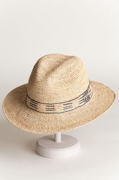 Palma Crocheted Raffia Fedora Hat | Overland Beach Safari Fedora Straw Hat, Natural Straw Fedora Hat With Upf 50+, Beach Fedora With Upf 50+ In Toquilla Straw, Safari-style Straw Fedora Hat For The Beach, Farmer Fashion, Summer Beach Fedora, Handwoven, Cossack Hat, Safari Hat, Floppy Hats