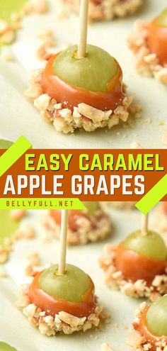 The perfect holiday party food! Not only is this caramel apple grapes recipe easy to make and eat, but it is also cute and fun. Dipped in caramel then in nuts, these grapes are the New Year's Eve food everyone will enjoy! Caramel Apple Grapes, Grape Appetizers, Apple Twist, Caramel Apples Easy, Easy Caramel, Grape Recipes, Fall Appetizers, How To Make Caramel