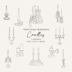 hand drawn illustrations of candles and candle holders