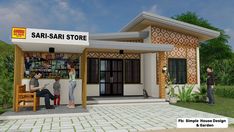 two people are sitting on a bench in front of a small store that is open for business