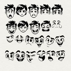 various facial expressions drawn in black and white