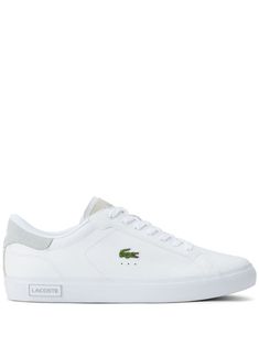 white leather smooth grain logo patch to the side embossed logo to the side logo-debossed tongue front lace-up fastening round toe contrasting branded heel counter flat rubber sole Lacoste Sneakers, Embossed Logo, White Sneakers, Sneakers White, Sneakers Black, Mens Shoes Sneakers, Leather Sneakers, White Leather, Patch Logo