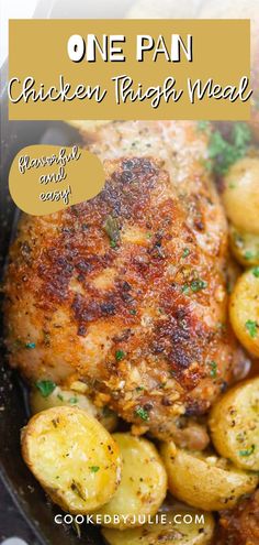 one pan chicken thigh meal with potatoes and parsley