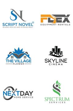 six different logos designed to look like they are for real estate and commercial buildings, including the