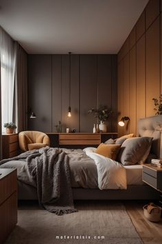 Modern bedroom with a cozy bed, warm lighting, and stylish decor. Bedroom Inspirations Couples, Bedroom Inspirations For Couples, Cozy Vibes Aesthetic, Cozy Bedroom Ideas For Couples, Cozy Bedroom Inspirations, Cozy Bedroom For Couples, Modern Cozy Bedroom, Cozy Lights, Bed With Drawers Underneath