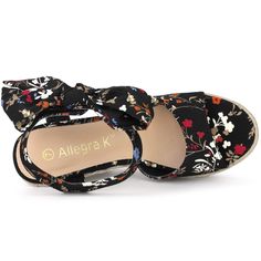 These floral printed wedges high heels add comfort and style to your everyday look. Easy to pair with favorite denim jeans, shorts, skirts, and your everyday casual wear! Featuring a bow, platform, slingback, ankle strap, floral print, and espadrille heels, these wedge sandals are versatile and stylish. Vamp is made of fabric, while the outsole and heel are crafted from PVC and TRP. Heel height is 4 1/2 inches and platform height is 1 3/8 inches. Please note that color may vary slightly accordin