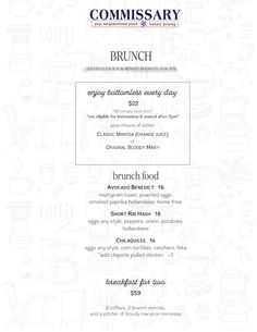 a menu for a brunch restaurant