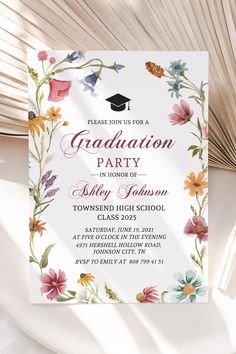 Wildflower Graduation Invitation Template, Class 2023, Wildflower Graduation Party Invitation, Printable High School Graduation Invite W10 Spring Graduation Party, Wildflower Graduation Party, Boho Graduation, Graduation Invitations High School, Class 2023