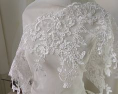 Ivory cream Lace fabric Embroidered tulle lace fabric mesh | Etsy Cream Lace Veil With Lace Work, Ecru Lace With Lace Trim For Wedding, Cream Lace Trim Fabric For Wedding, Cream Lace Fabric For Wedding, Cream Scalloped Lace Embroidered Fabric For Wedding, Cream Embroidered Fabric With Scalloped Lace For Wedding, Wedding Dress Costume, Fabric Curtain, Cake Lace