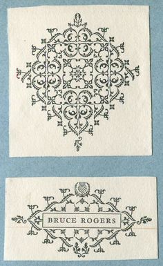 two pieces of paper with black and white designs on them, one has an ornate border