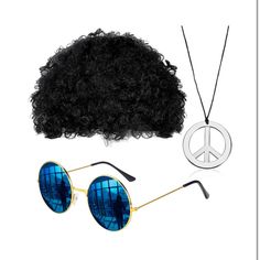 New Hippie Afro Wig Costume Comes With Wig, Sunglasses, Necklace Hippy Fancy Dress, 70s Fancy Dress, 70s Theme Party, 70s Theme, Hippie Sunglasses, Hippie Accessories, 70s Costume, Funky Sunglasses, Disco Costume