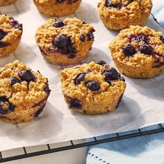 blueberry oatmeal breakfast muffins on a baking tray ready to be eaten