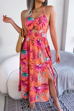 Feel beautiful and tropical in our floral print halter cutout dress! From the aloha vibes to the summer-inspired style, you'll feel like you're on vacation with every wear. The tropical print evokes the spirit of vacation living. Make summer last with this stunning dress! Material: 95% polyester, 5% spandex Stretch: Slightly stretchy Sheer: No Body: Not lined Care instructions: Machine wash cold. Tumble dry low. Imported Shipping estimate: 7-14 days Size Guide S: length 45 in, bust 34 in, waist Modern Ethnic Outfits, Outfits For Birthday Party, Casual Dress Patterns, Outfits Dress, Ethnic Outfits, Outfit Look, Printed Ties, Botanical Print, Cutout Dress