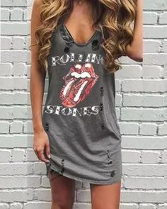 US$ 26.80 - Casual Skull Lip Printed V-Neck Women's Sleeveless Dress - m.narachic.com