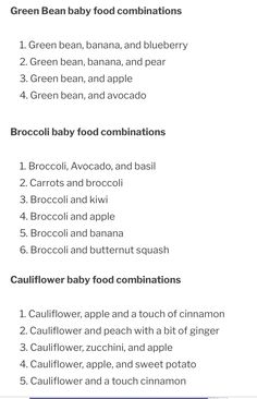 the green baby food combinations list