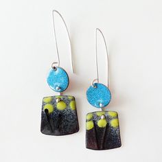 Blue Dot Brush Earrings by Suzanne Anderson (Enamel Earrings) Enameled Earrings, Enameling Jewelry, Gray Ombre, Vitreous Enamel, Grey Ombre, Painted Jewelry, Ceramic Earring, Artful Home, Argentium Silver