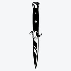 a black and white drawing of a knife with a face on it's blade