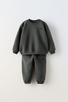 EMBROIDERED SWEATSHIRT AND JOGGERS MATCHING SET - Anthracite grey | ZARA United States Tracksuit For Jogging With Ribbed Cuffs, Tracksuit With Ribbed Cuffs For Jogging, Sporty Fleece Sets With Long Sleeves, Sporty Fleece Long Sleeve Sets, Sporty Long Sleeve Fleece Sets, Sportswear Tracksuit With Ribbed Cuffs, Fall Long Sleeve Sweats With Elastic Waistband, Cotton Tracksuit With Elastic Cuffs, Cotton Tracksuit With Elastic Cuffs Sportswear