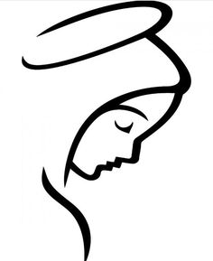 a black and white drawing of a woman's face with an angel above her head