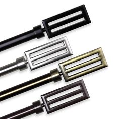 four different types of metal handles on white background