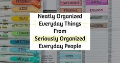 a pile of books with the words neaty organized everyday things from seriously organized everyday people