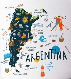 a white coffee mug with an illustrated map of the country of argentina on it's side